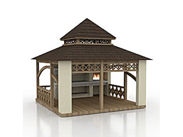 Free Gazebo with BBQ N5 3D model For Architecture 3Ds Max Model Download